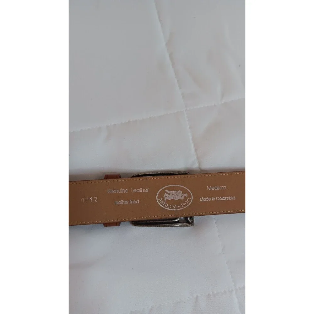 American Angel Brown Leather Belt Sz Medium Metal Accent